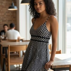 Trixxi Navy & White Ditsy Floral Skater Mini Dress Spaghetti Strap Sundress XL